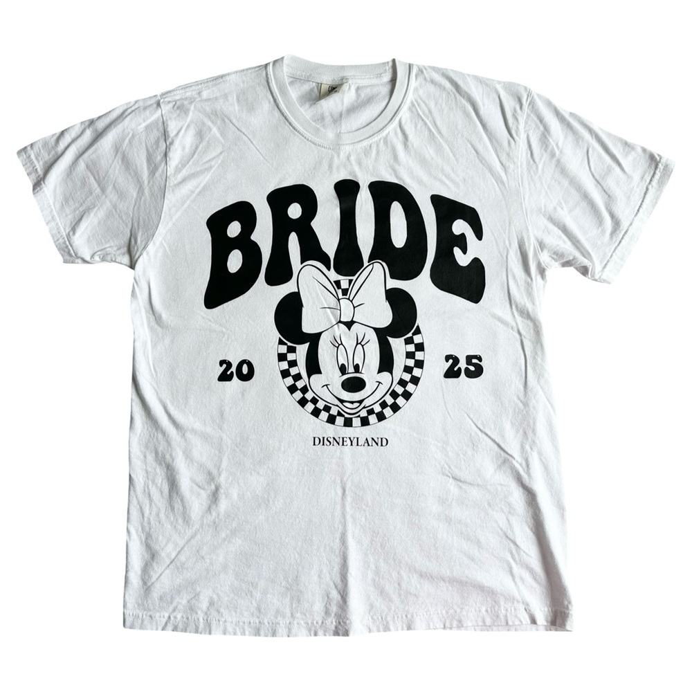 Disneyland Bride 2025 Bachelorette Women’s T-Shirt White Black Large Minnie EUC